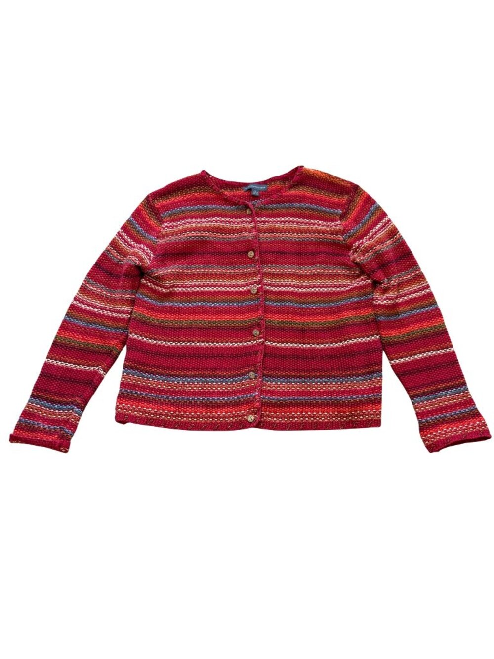 Northern Isles Women's Button Front Cardigan L Red Hand Knited Bohemian Vintage